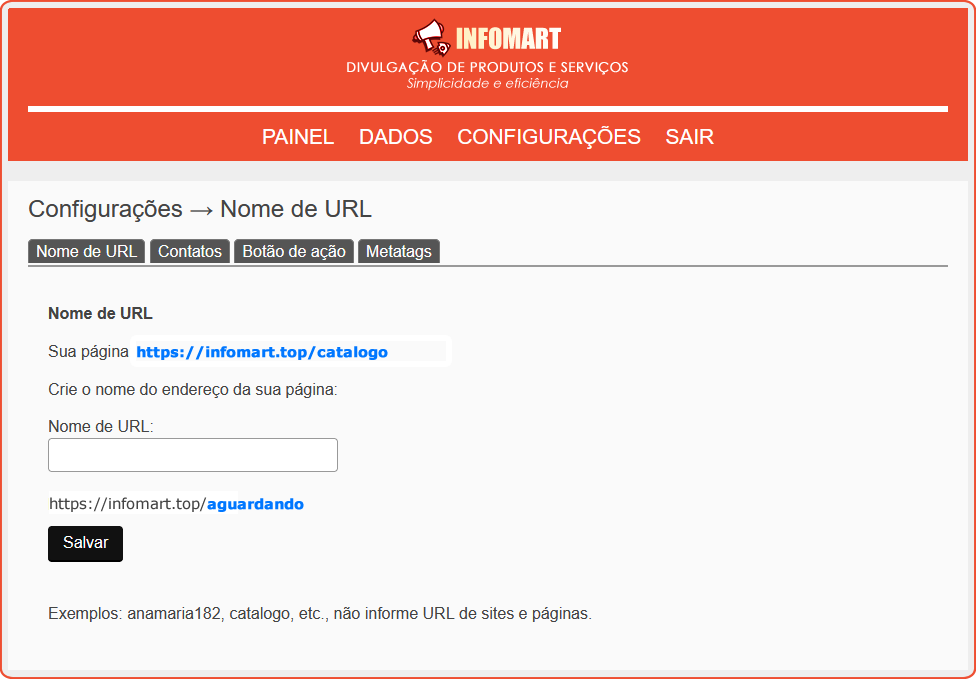 [Cria&ccedil;&atilde;o do endere&ccedil;o da p&aacute;gina do usu&aacute;rio]